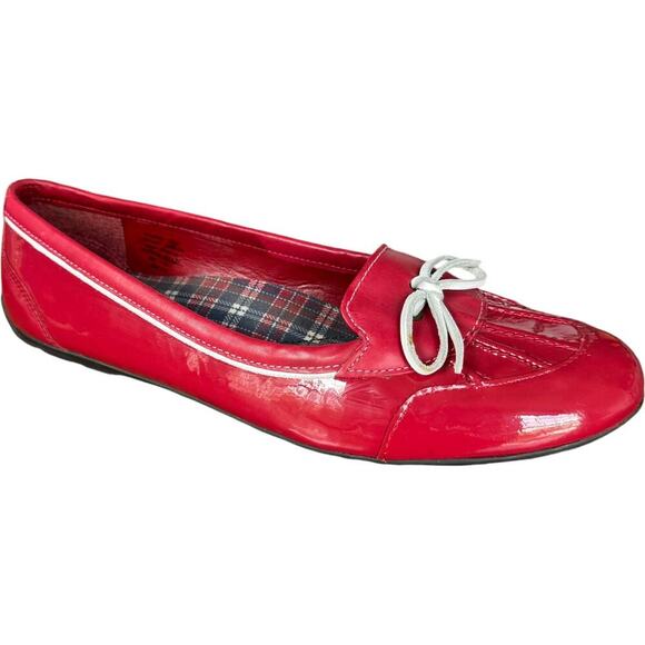 L.L.Bean Coastal Rain Skimmers Patent w/ Plaid Lining Ballet Flat Red 8.5M - Picture 2 of 9